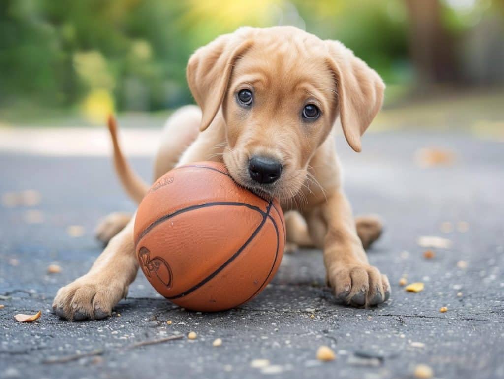 dog with basketball midjourney
