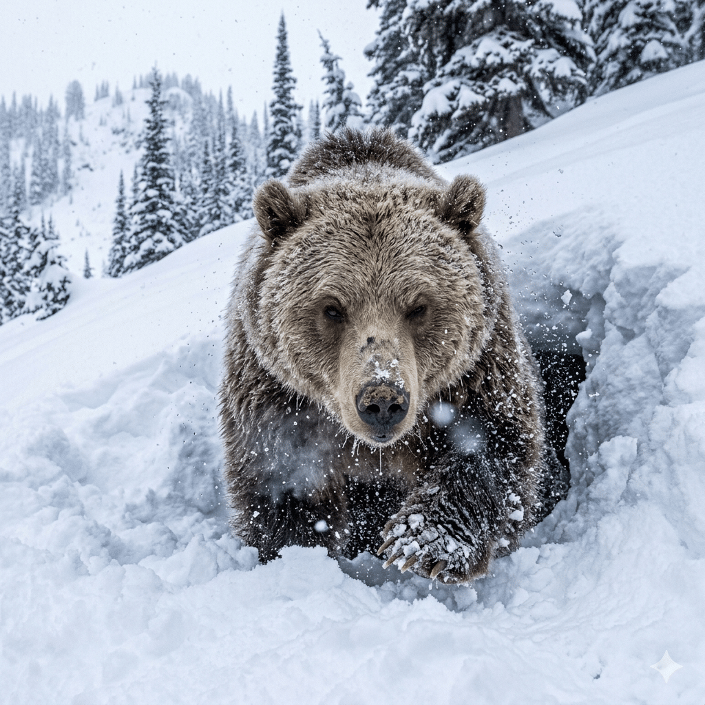 grizzly in snow